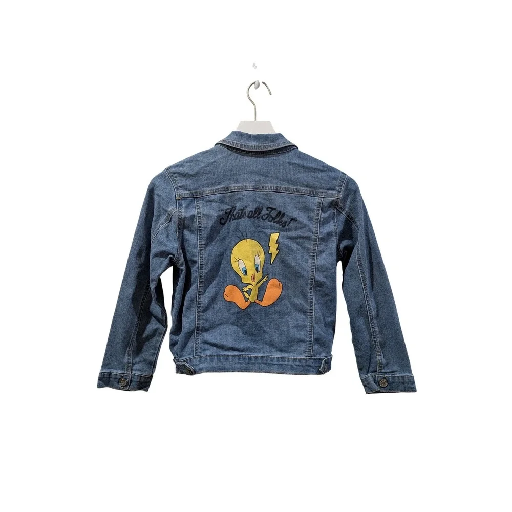 Looney Tunes Tweety Bird Denim Jacket Kids Large 10/12 Blue Jean Trucker Coat